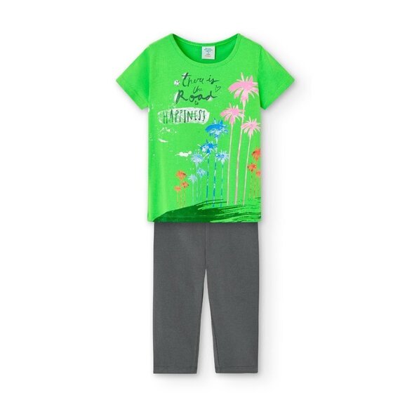 NWT Boboli green t-shirt et gray legging set with palm tree print - Picture 1 of 7